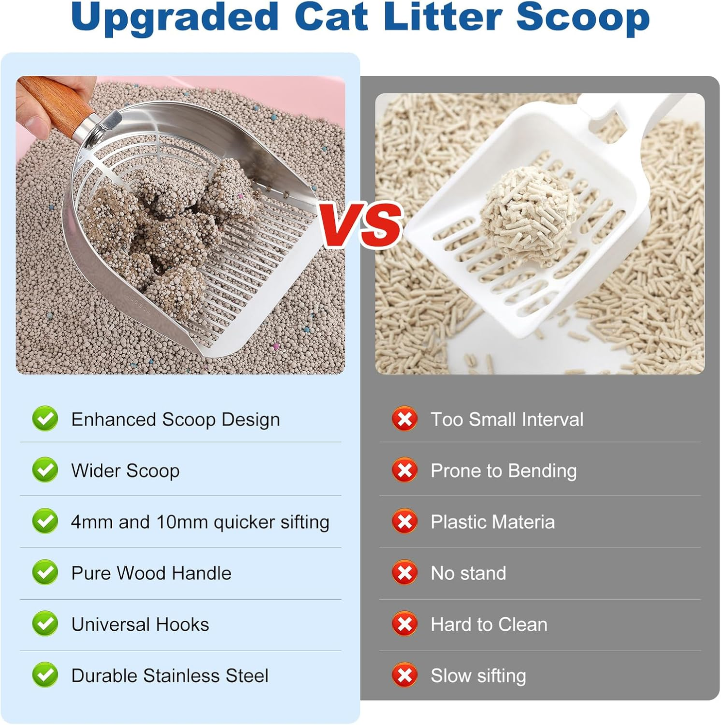 Cat Litter Scoop, Heavy-Duty 304 Stainless Steel with Deep Shovel & Hook | Durable, Rust-Proof & Fast Sifting ๐๐