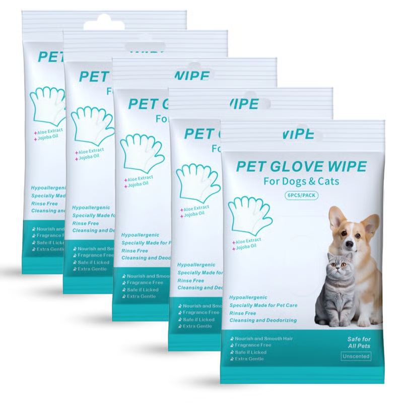 🔥Rinse-Free Dog Shampoo Mitts – Hypoallergenic Pet Bath Wipes, 6 Packs