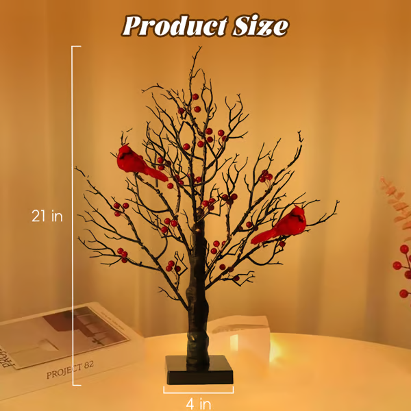 🔥Hot Sale🔥Vintage Glowing Cardinal Tree With Berries