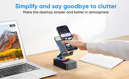 The Ultimate Desk Gadget! 💙 3-in-1 Rotatable Phone Stand with Bluetooth Speaker & Color Lights