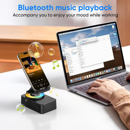 The Ultimate Desk Gadget! 💙 3-in-1 Rotatable Phone Stand with Bluetooth Speaker & Color Lights