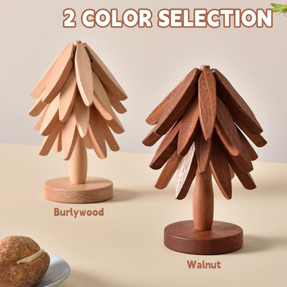 ✨Natural Tree Trivet Set - 4 Wooden Trivets & 1 Stand Like a Christmas Tree