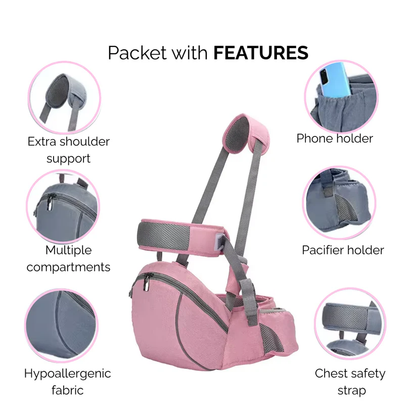 3-in-1 Hip Seat Carrier 👶 - with Detachable Diaper Bag & Storage Pouch