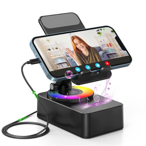 The Ultimate Desk Gadget! 💙 3-in-1 Rotatable Phone Stand with Bluetooth Speaker & Color Lights