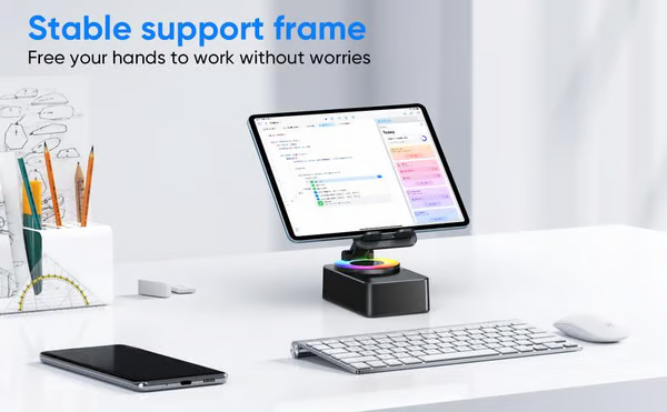 The Ultimate Desk Gadget! 💙 3-in-1 Rotatable Phone Stand with Bluetooth Speaker & Color Lights