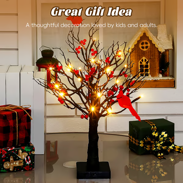 🔥Hot Sale🔥Vintage Glowing Cardinal Tree With Berries