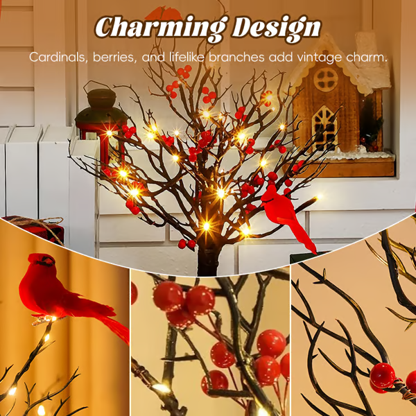🔥Hot Sale🔥Vintage Glowing Cardinal Tree With Berries