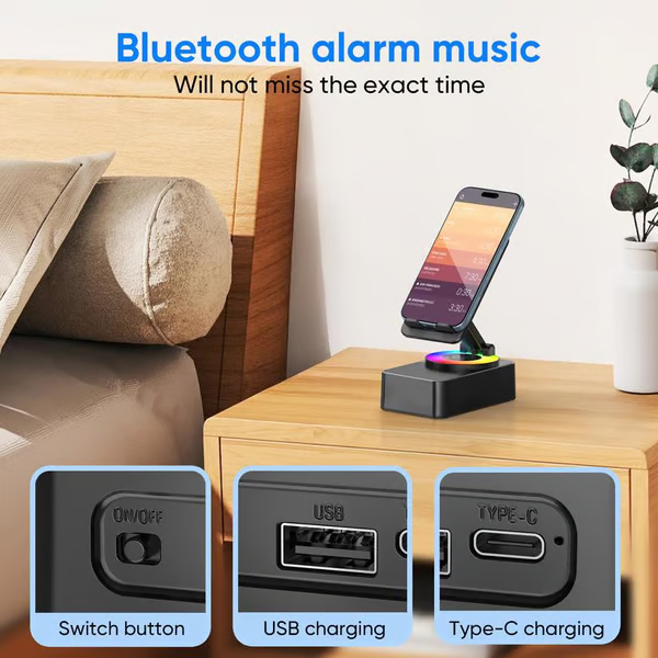 The Ultimate Desk Gadget! 💙 3-in-1 Rotatable Phone Stand with Bluetooth Speaker & Color Lights