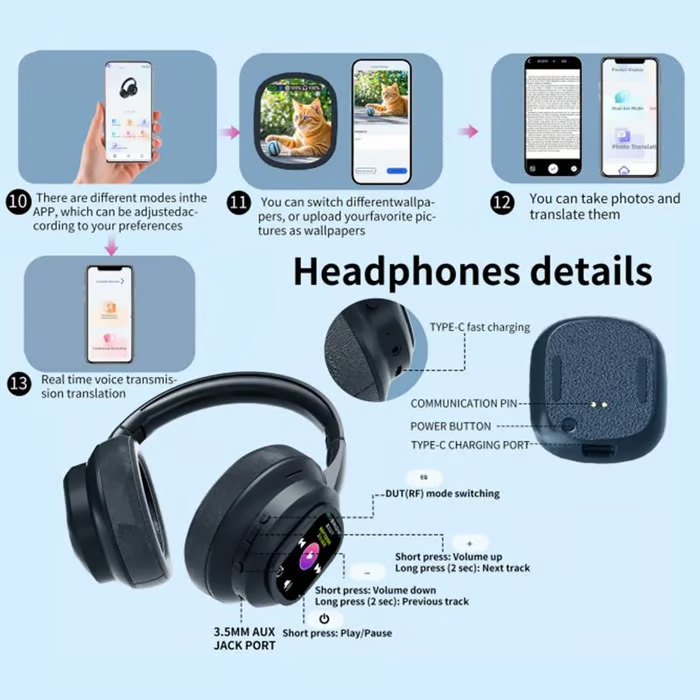 ✨Today's Special✨HYUNDAI X1 Pro Wireless Headphones with Translator and LCD Touch Screen